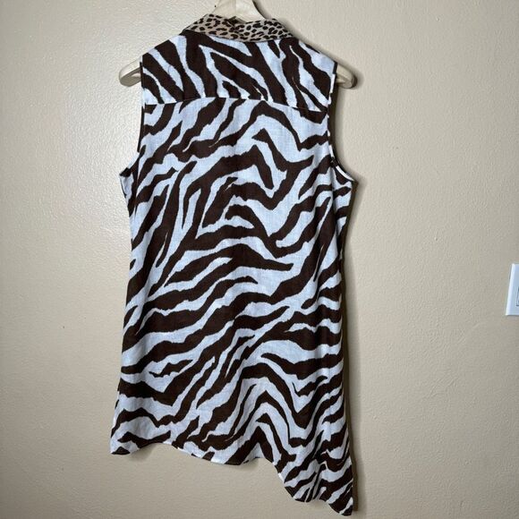 Chico's Shirt Women's Large 100% Linen No Iron Sleeveless Top Tunic Animal Print - Picture 10 of 12